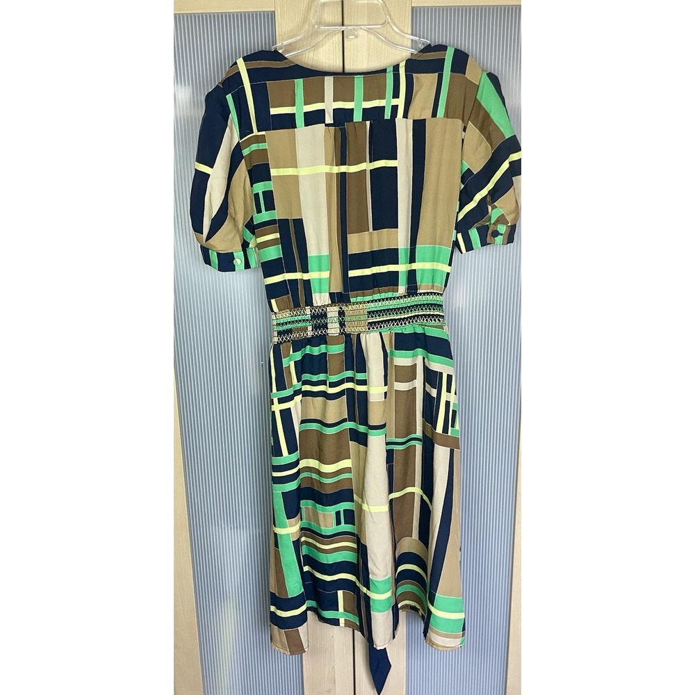 Webster Miami Dress M Target geometric faux wrap Blue teacher Career Party Midi - Picture 2 of 2